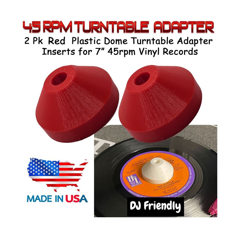 2 New Red Dome Universal Plastic 45 RPM 7" Record Adapter Easy Quick Change