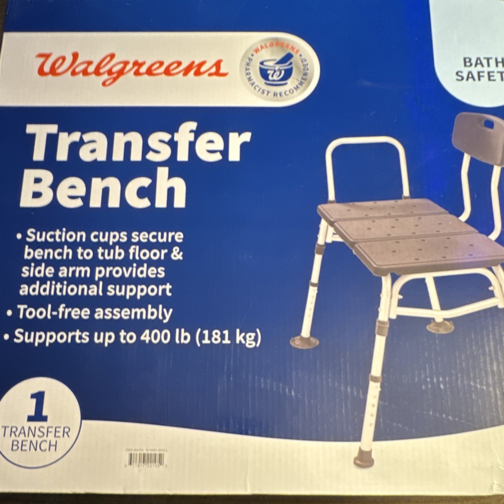 Walgreens Transfer Bench Tool-Free Assembly 400 lb Capacity Side Arm Support