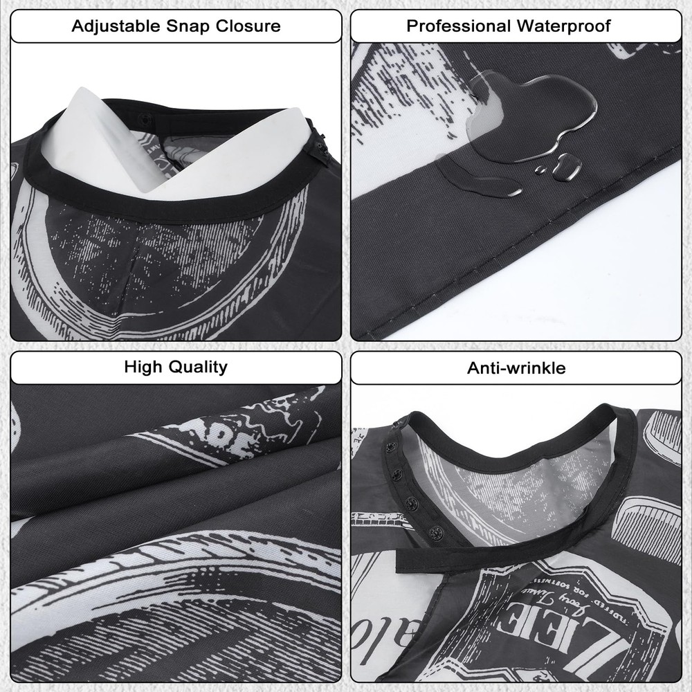 12 Pcs Waterproof Barber Cape Black White Pattern Salon Apron with Snaps