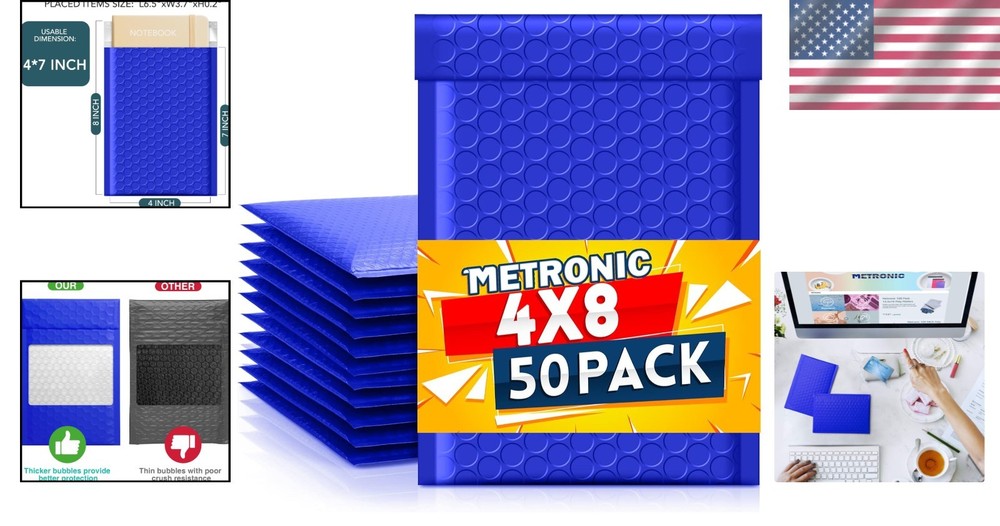 Brand New 4x8 Bubble Mailer Blue 50pcs