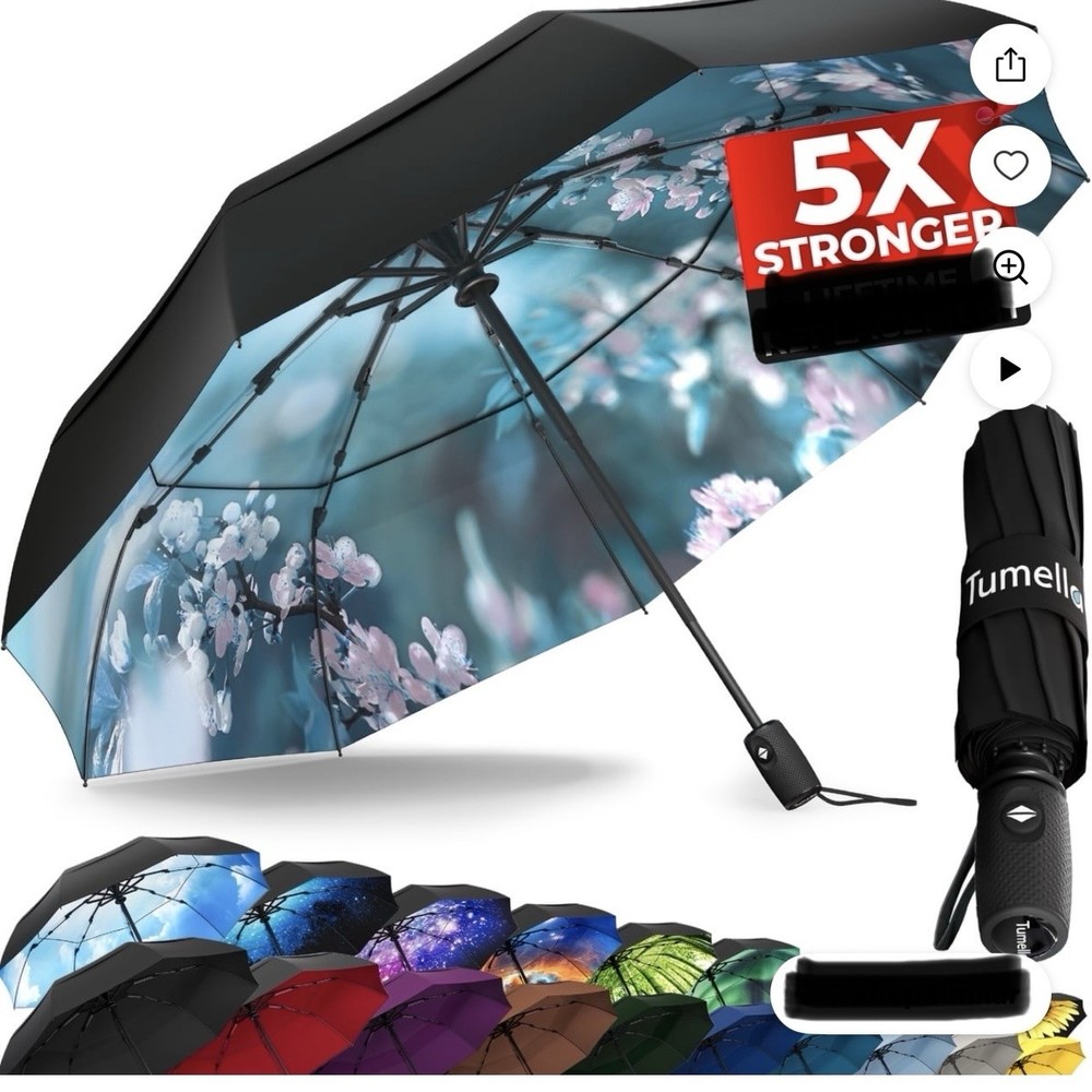 Tumella Unbreakable Windproof Travel Umbrella Compact Automatic Folding NEW
