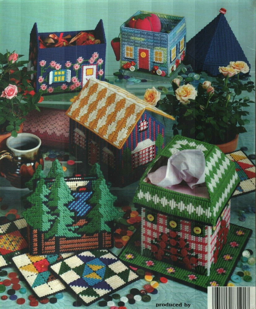 NEW BUTTONY BOXES HOME STORAGE BOXES COASTERS PLASTIC CANVAS PATTERN BOOK