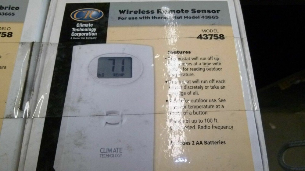 CTC Wireless Remote Sensor For Use With Thermostat Model 43665