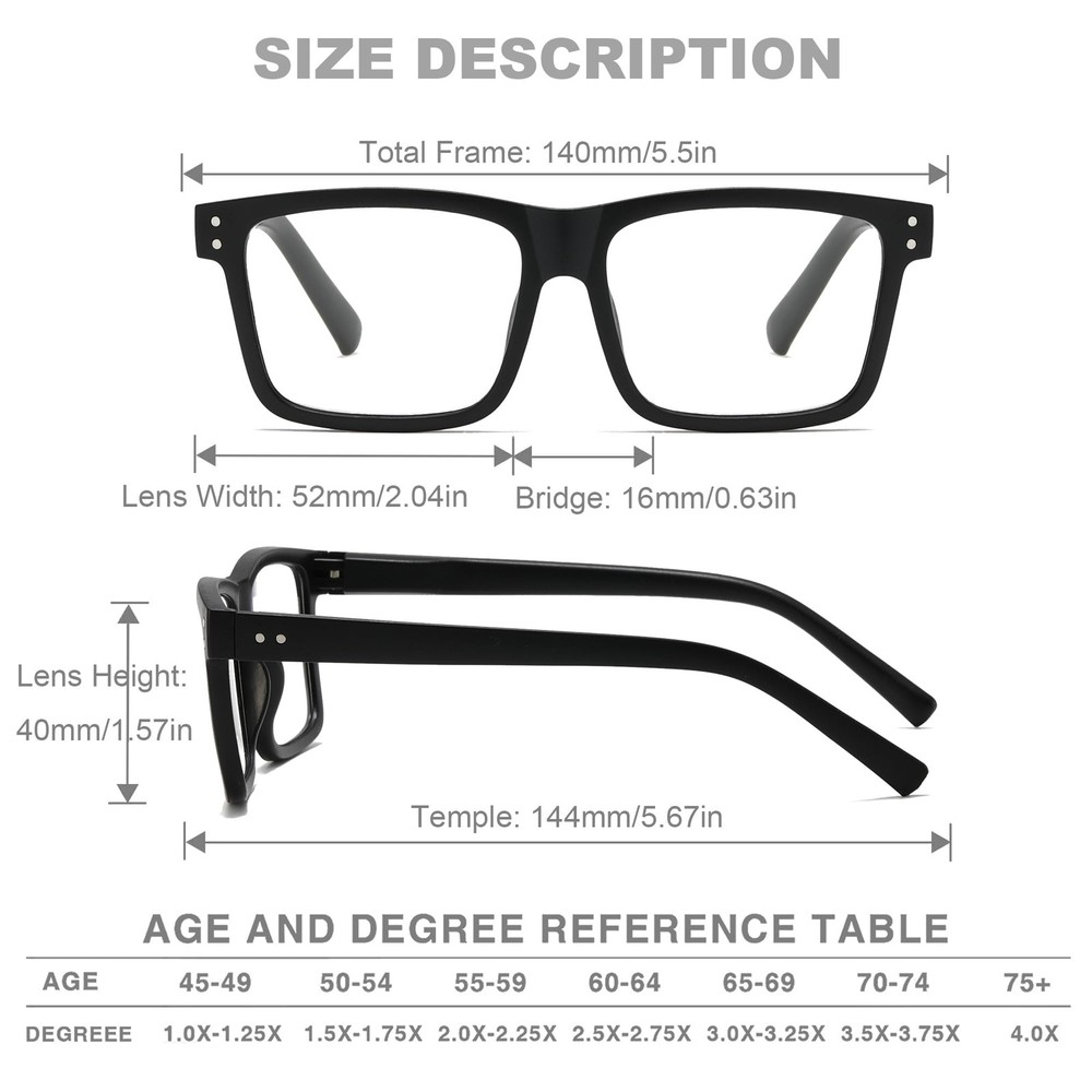Oversized Reading Glasses for Men - 4 pack Classic Square Large TR Frame Read...