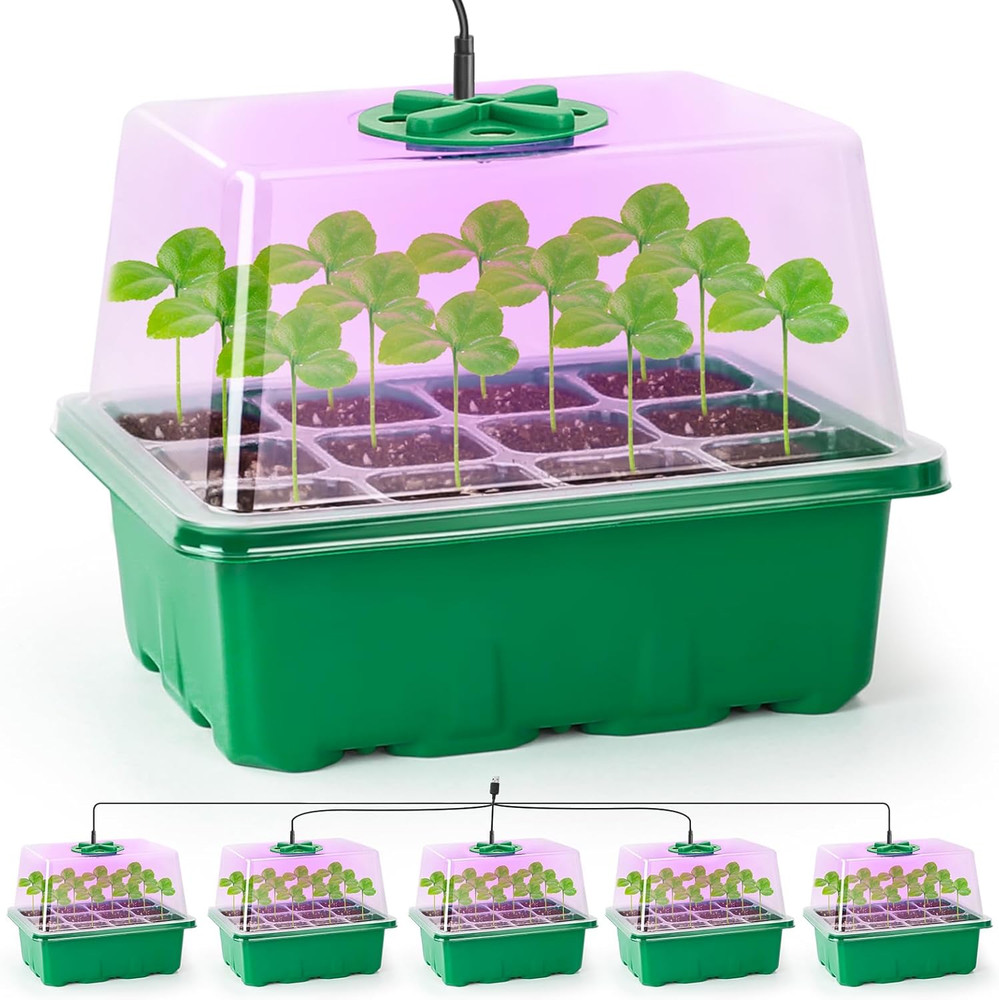 5 Packs Seed Starter Tray with Plant Light, Elevated Seedling Starter Trays Kits