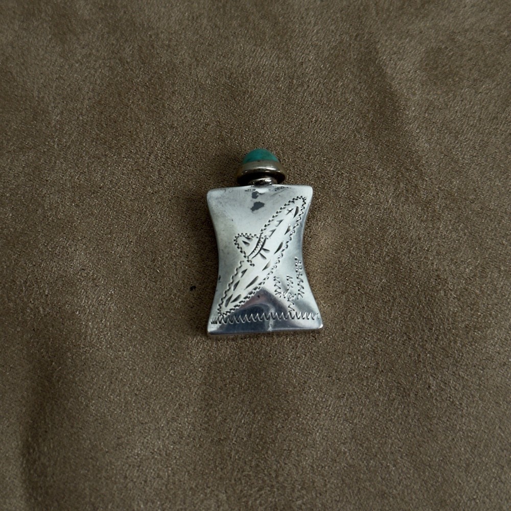 Antique Mexican Sterling Perfume Bottle with Turquoise Cap