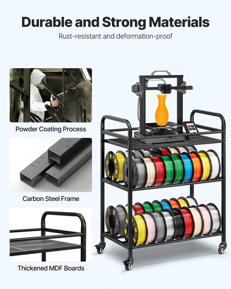 Efficient 3-Tier Filament Management Rack 280lb Frame with MDF Layers