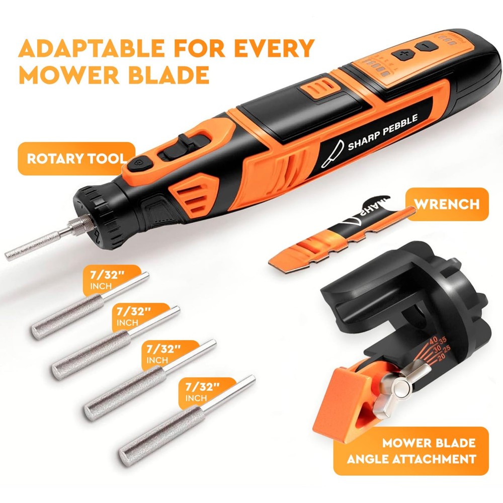 Sharp Pebble Cordless Lawn Mower Blade Sharpener – Adjustable 20° 40° Angle G...