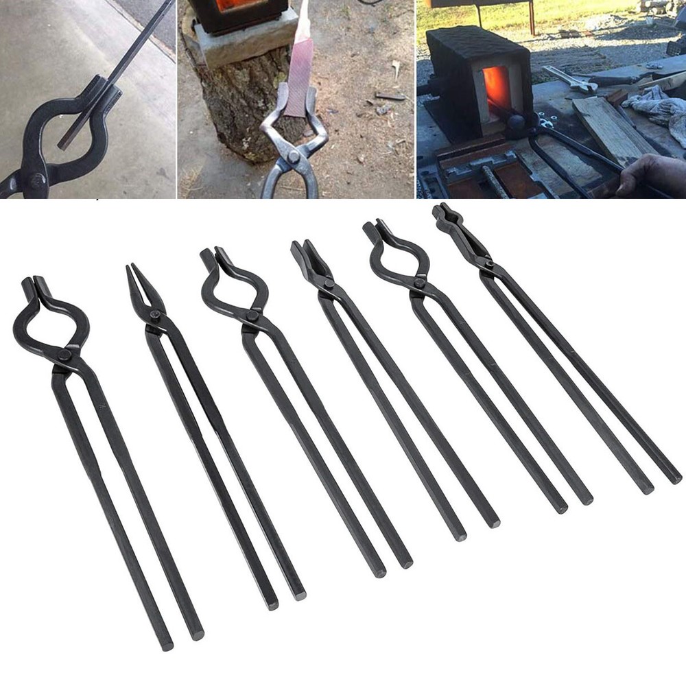 6Pcs Beginner Knife Making Blacksmith Tong Set V-Bit Blade Scroll Pick Up Hammer