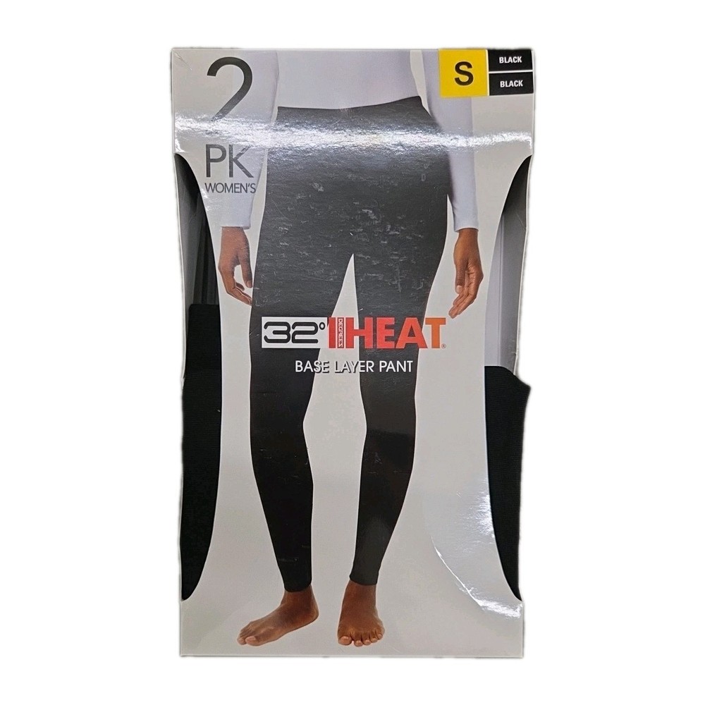 32 Degrees Heat Women's 2 Pack Base Layer Pants, Size S, Black