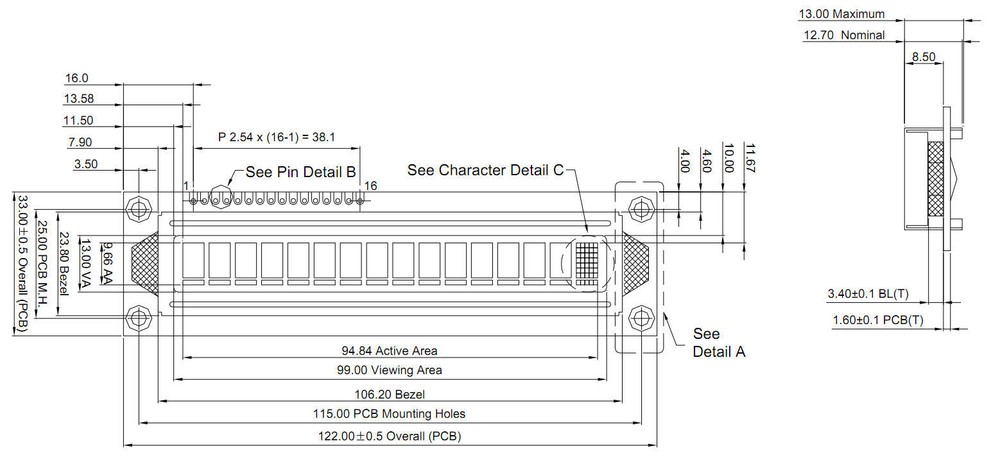 5V 16x1 Display HD44780 Controller LCD Big Character Module w/Tutorial,Bezel