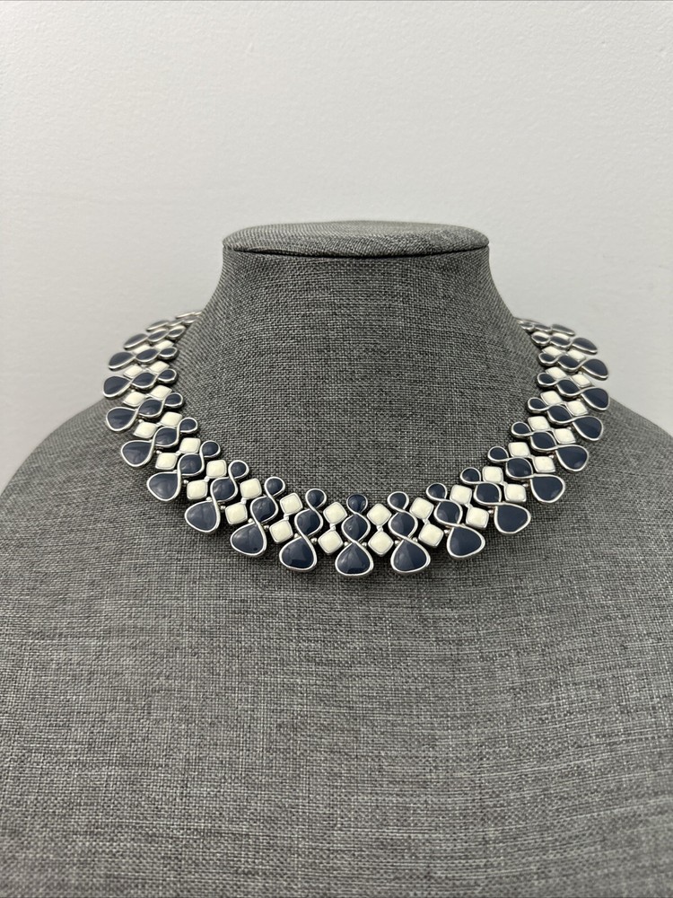 Monochromatic Choker Necklace Blue and White enamel