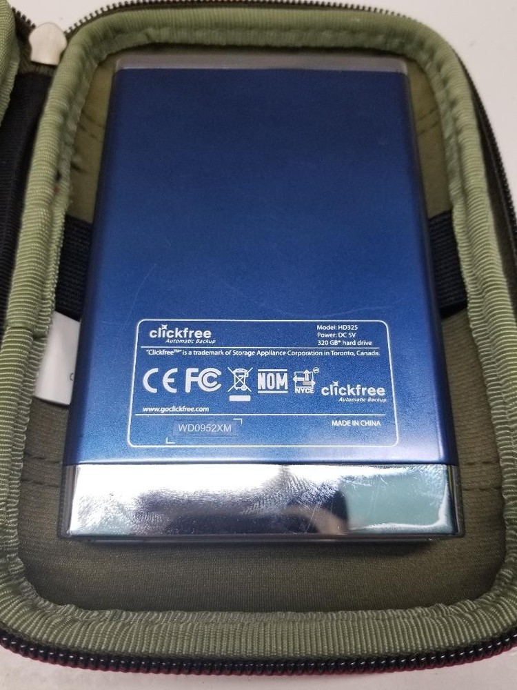 clickfree 320GB Automatic Backup Hard Drive, Tested, USB-model HD325 w/case
