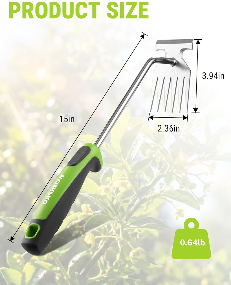 WORKPRO 15-Inch Weed Puller Tool, 6-Tine Heavy Duty Deep Root Remover for Dandel