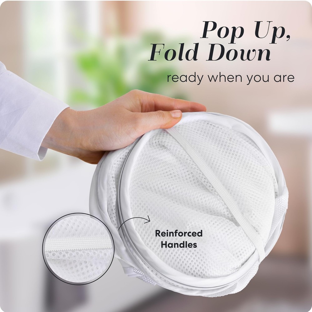 Handy Laundry Mesh Popup Hamper - Two Compartments, Double Hamper, White