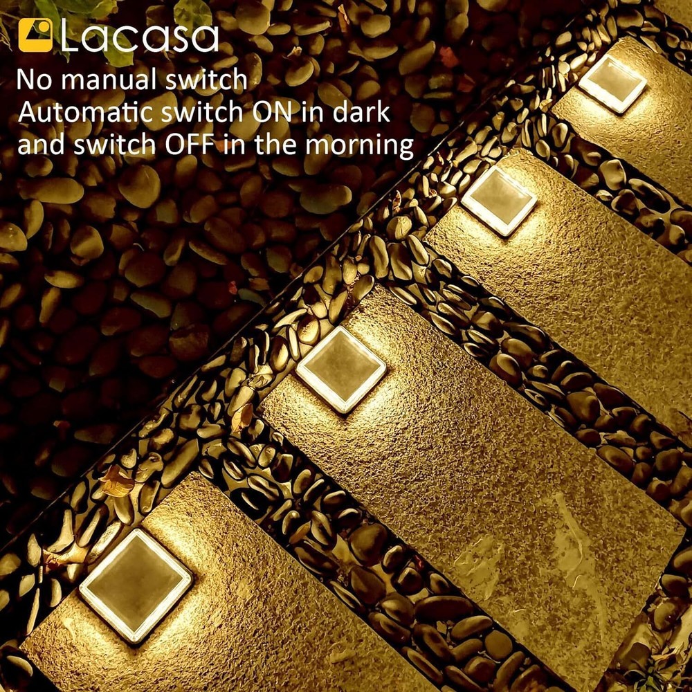 Solar Step Lights, 4-Pack 50LM 3000K Warm White LED Deck Square,