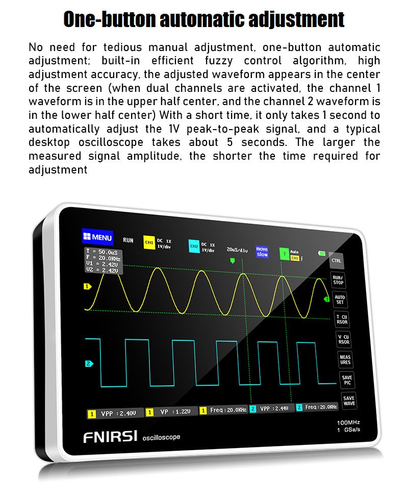 FNIRSI 1013D Mini 7\" Touch Panel 2CH Digital Oscilloscope 100MHz Bandwidth 1GS
