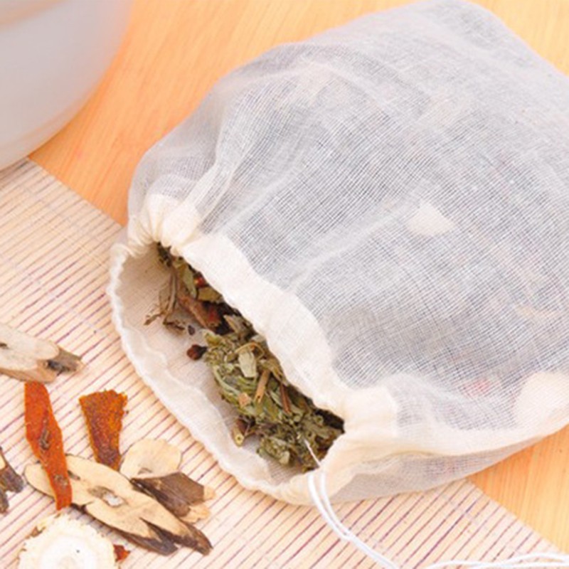 10pcs Cotton Empty Filter Muslin Drawstring Straining Tea Cook Separating Spice