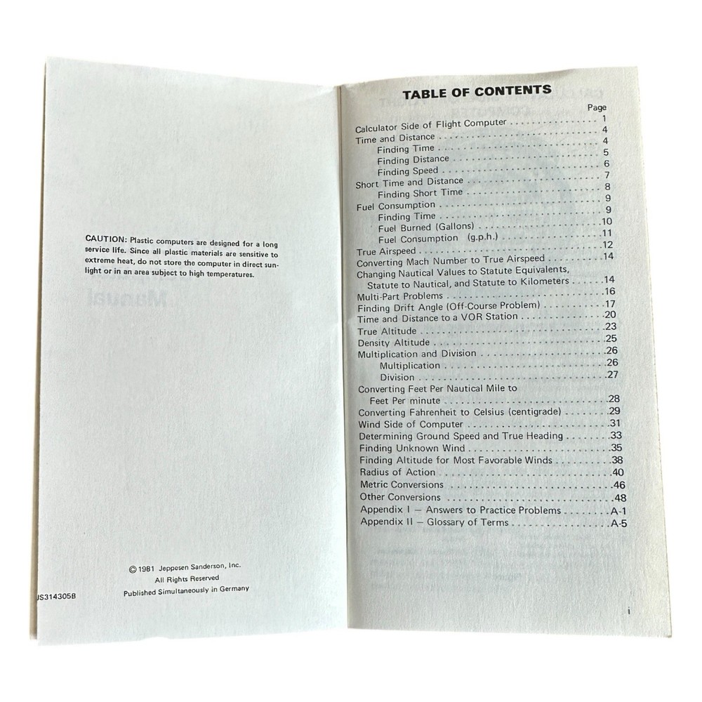 Jeppesen E6B Flight Computer Aviation Slide Rule w Manual Case Pilot Tool