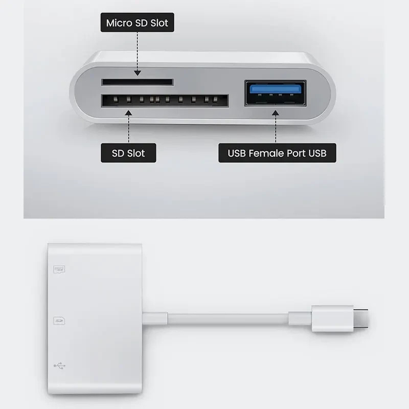 3 In 1 Adapter Type-C, Tf, Cf, Sd, Memory Card Reader, Recorder, Compact Flash