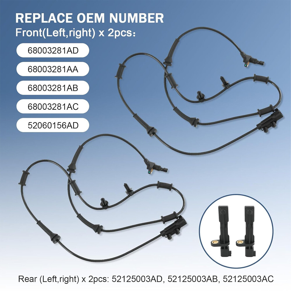 4 Pack Fits 2007-2016 Jeep Wrangler Front Rear Left Right ABS Wheel Speed Sensor