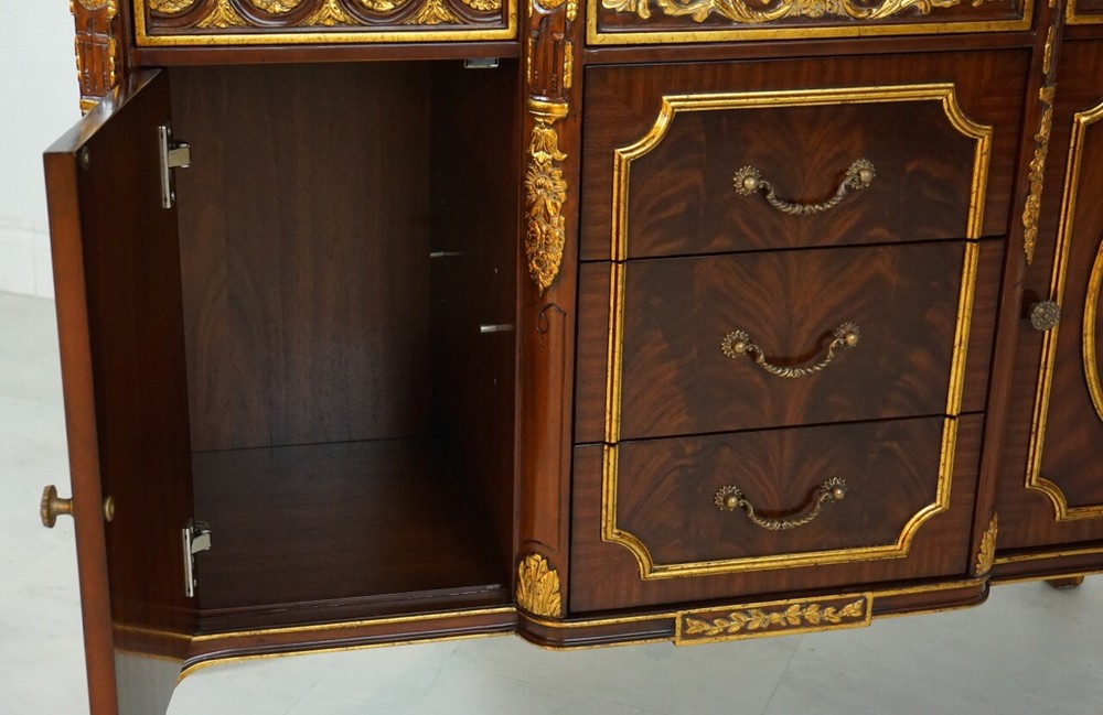 Stunning Server Sideboard Console Hand Carved Mahogany Gold Leaf and Inlay