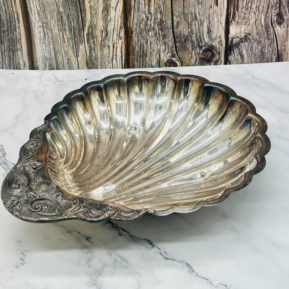 F.B. ROGERS SILVER CO. 12.5" Conch Seashell Art SILVERPLATE SERVING DISH #1730