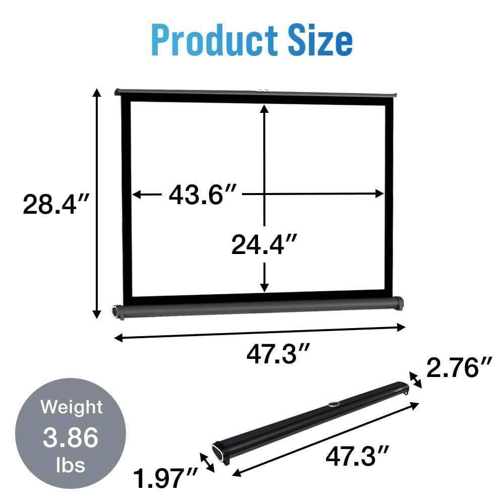 Portable Mobile 50 Inch Projector Screen Pull Down, 16:9 Projector Screen Ret...