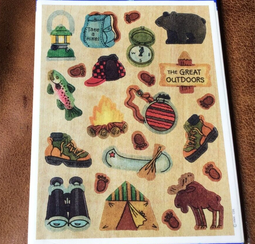 1990s HALLMARK Sticker Sheet GREAT OUTDOORS CAMPING HIKING TENT *