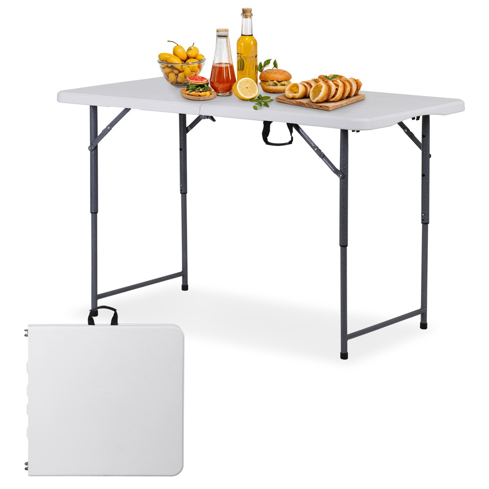 Folding Table 4 FT Portable Fold-in-Half Adjustable Plastic Camping Table White