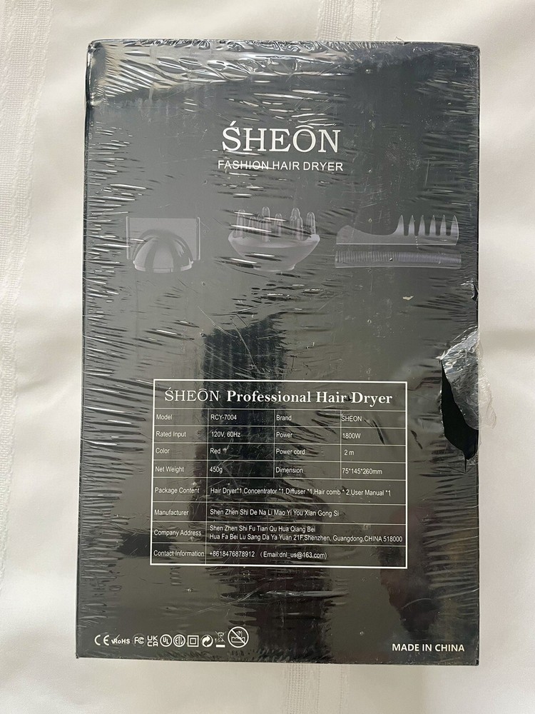 Sheon Lightweight Hair Blow Dryer w/Diffuser Professional Ionic Hot/Cold, New