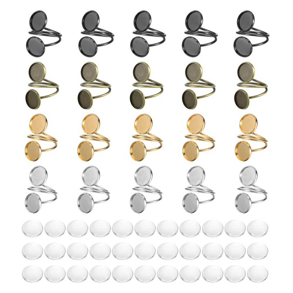 20Pcs Ring Base Blank, 12mm Ring Blank Base with 40Pcs Cabochon(Silver/Gold)