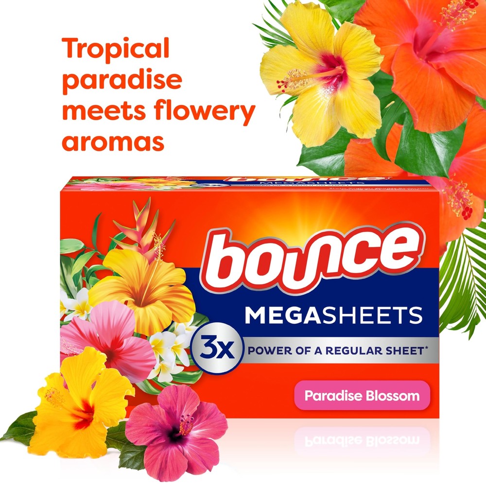 Mega Dryer Sheets, Paradise Blossom, 180 Count, Dryer Sheets