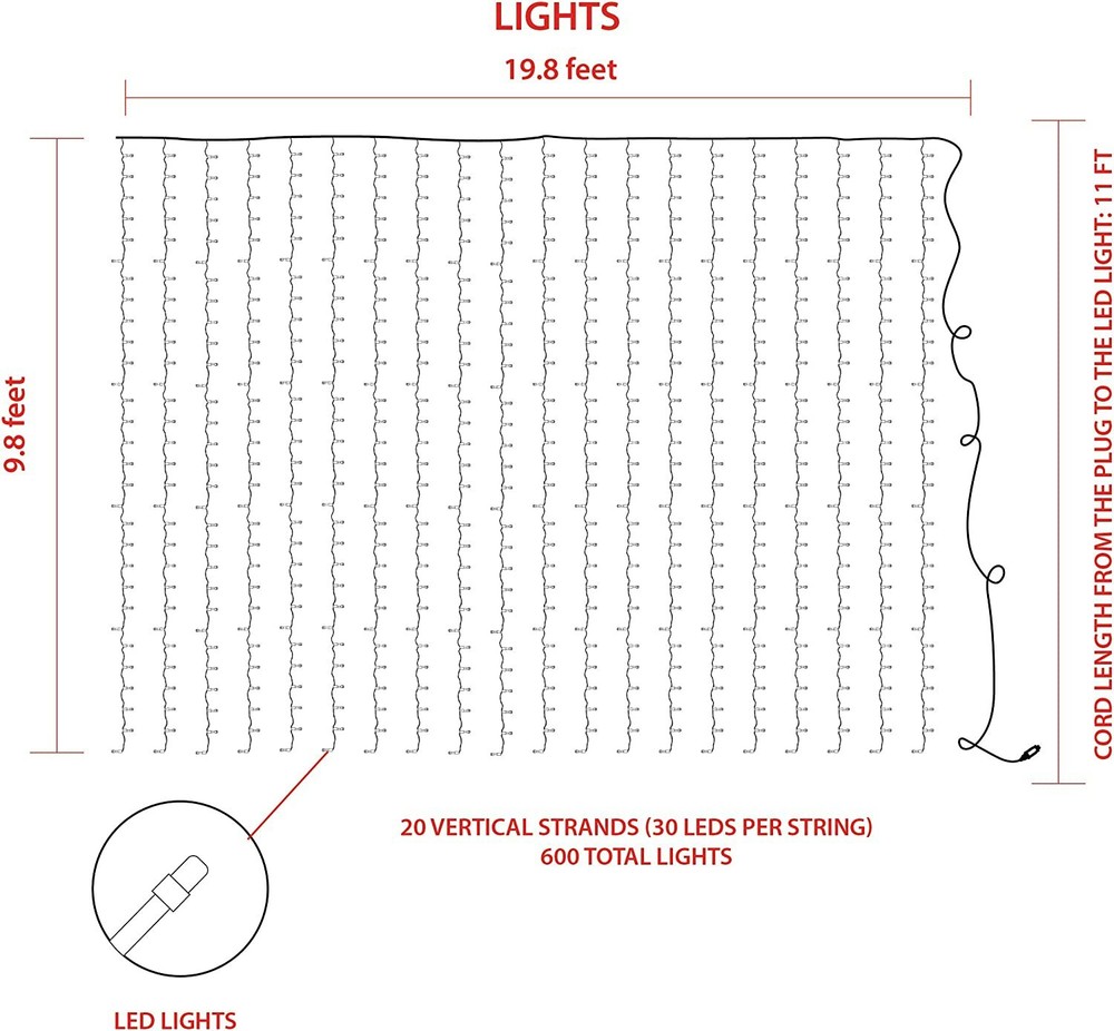 ProductWorks 18190 Light String, Bright White Micro, 8 Function, 600 Lights, 20'