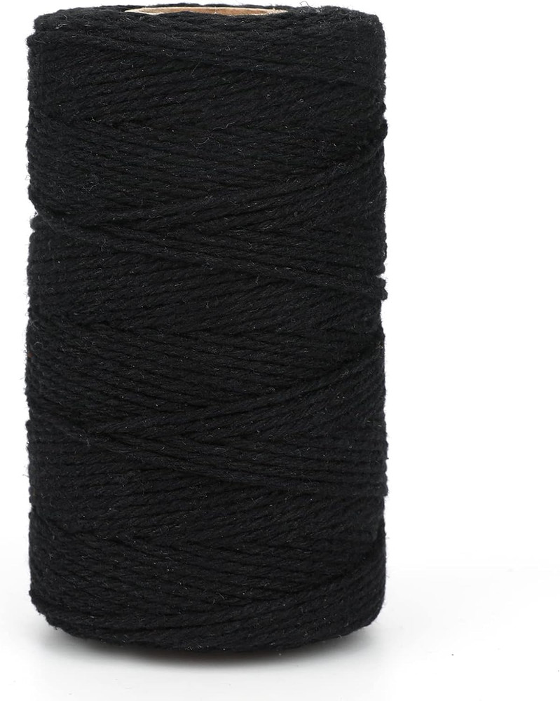 Black String, 2MM 328 Feet Natural Cotton String for Crafts,  Christmas Decor