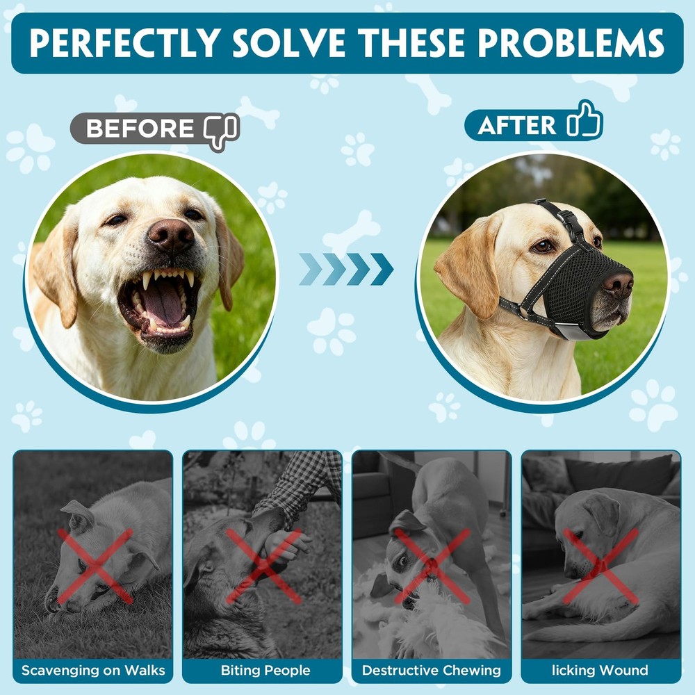 Dog Muzzle for Large Dogs, Soft Mesh Muzzle to Prevent Biting & Barking, Secu...