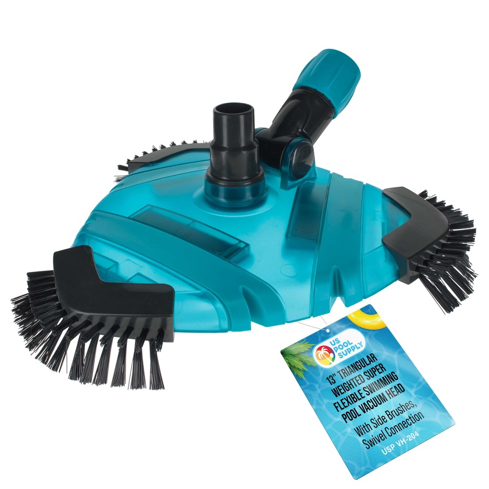 13" Triangular Weighted Super Flexible Swimming Pool Vacuum Head, Side Brushes
