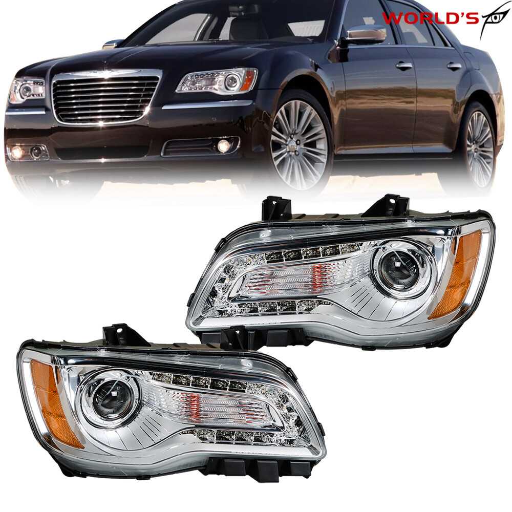 Headlight Set For Chrysler 300 2011-2014 Driver + Passenger Side Halogen Chrome