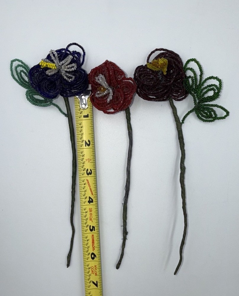French Beaded Flowers Red Blue Deep Red