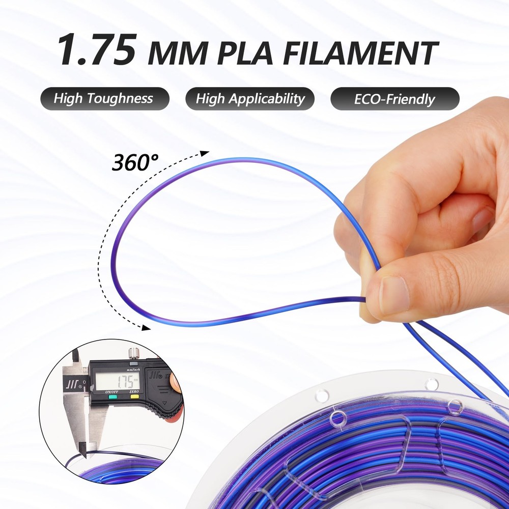 Silk PLA 3D Printer Filament Bundle, Shiny Multicolor Rainbow PLA Filament 1....