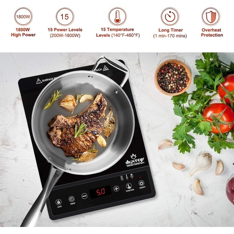 Portable Induction Burner 1800W W/ Touch Controls Energy Efficient Easy to Clean