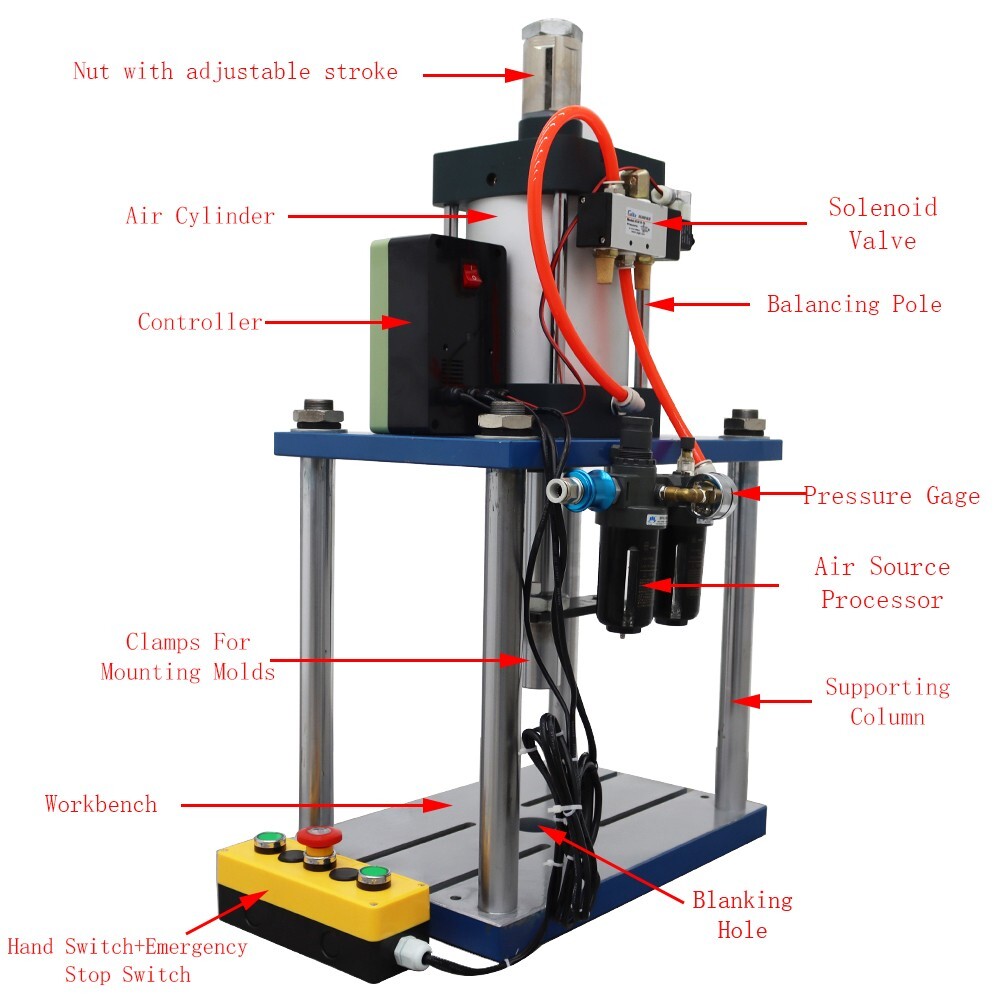 Pneumatic Punch Press Machine with Controller 110V 2866lbs Hand Switch 3.9-1.9in