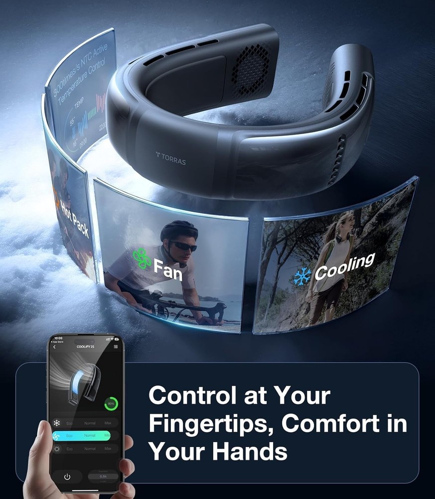 COOLiFY 2 Neck Air Conditioner Cooling Neck Fan, LED Rechargeable, Portable