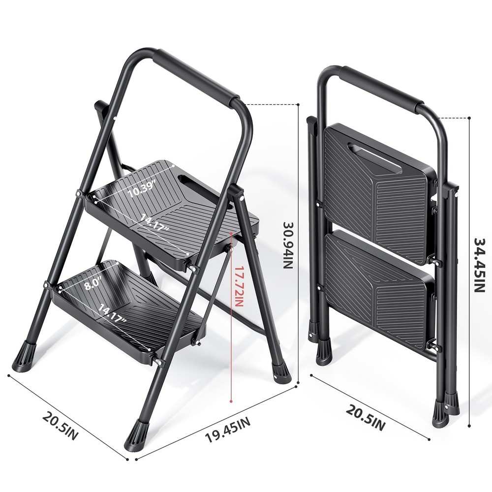 Folding 2 Step Ladder, Portable Ladder for Multi-Purpose, Home, Kitchen, Heav...