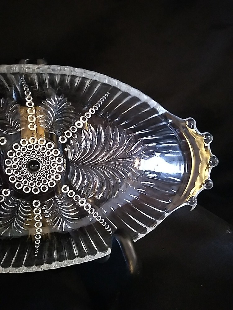Depression Era "Feather Pattern" Oval Pressed Glass Dish. (3)