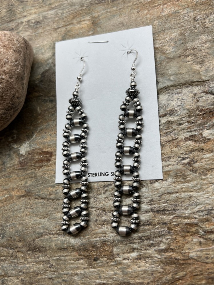 Sterling Silver Pearls Bead Earrings.