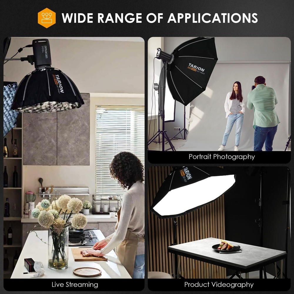 TARION Foldable Octagonal Softbox 35.4in(90cm): Quick 1-Step Setup Bowens Mou...