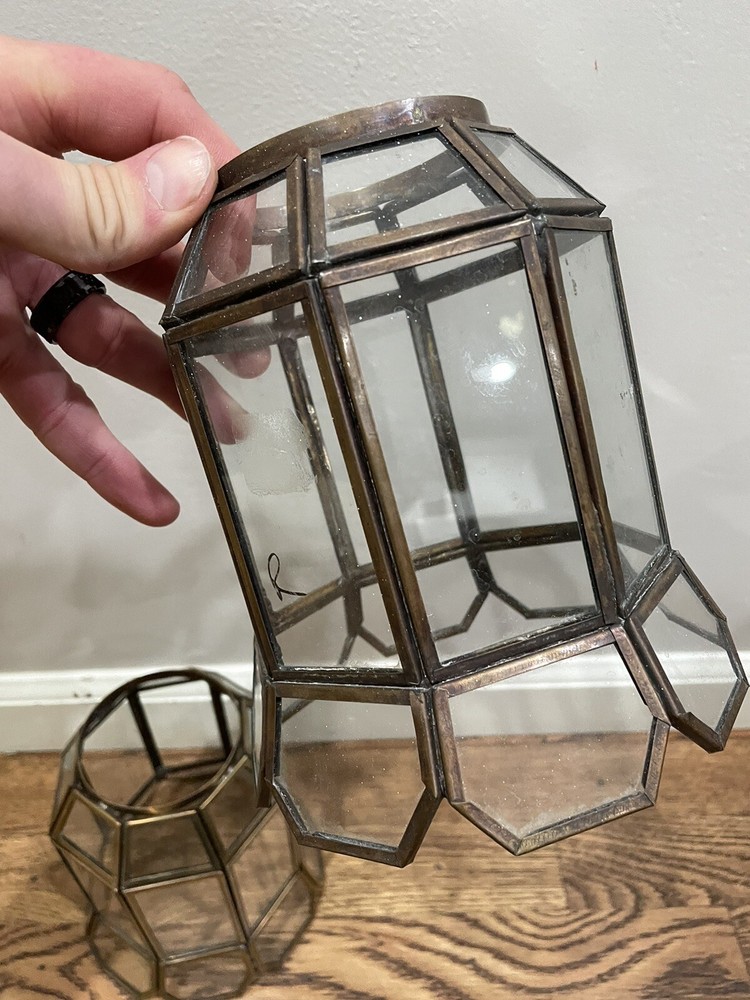 Pair of Vintage Brass Edged Light Shade Decor