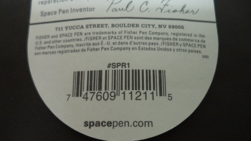Fisher Space Pen Refill SPR1 Pressurized Cartridge BLACK Ink MEDIUM Point REFIL