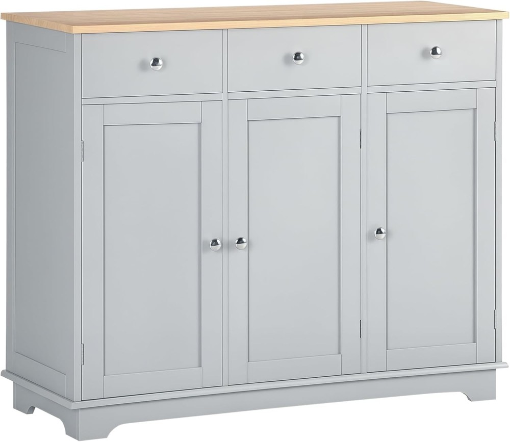 Sideboard Buffet Cabinet W/ Solid Wood Countertop Modern Kitchen Storage Cabinet